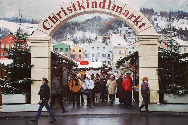 Archway leading to a Christmas market