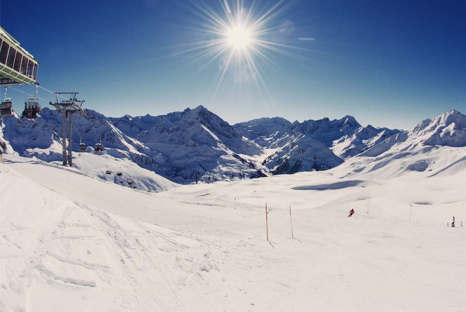 Empty ski piste on a sunny day